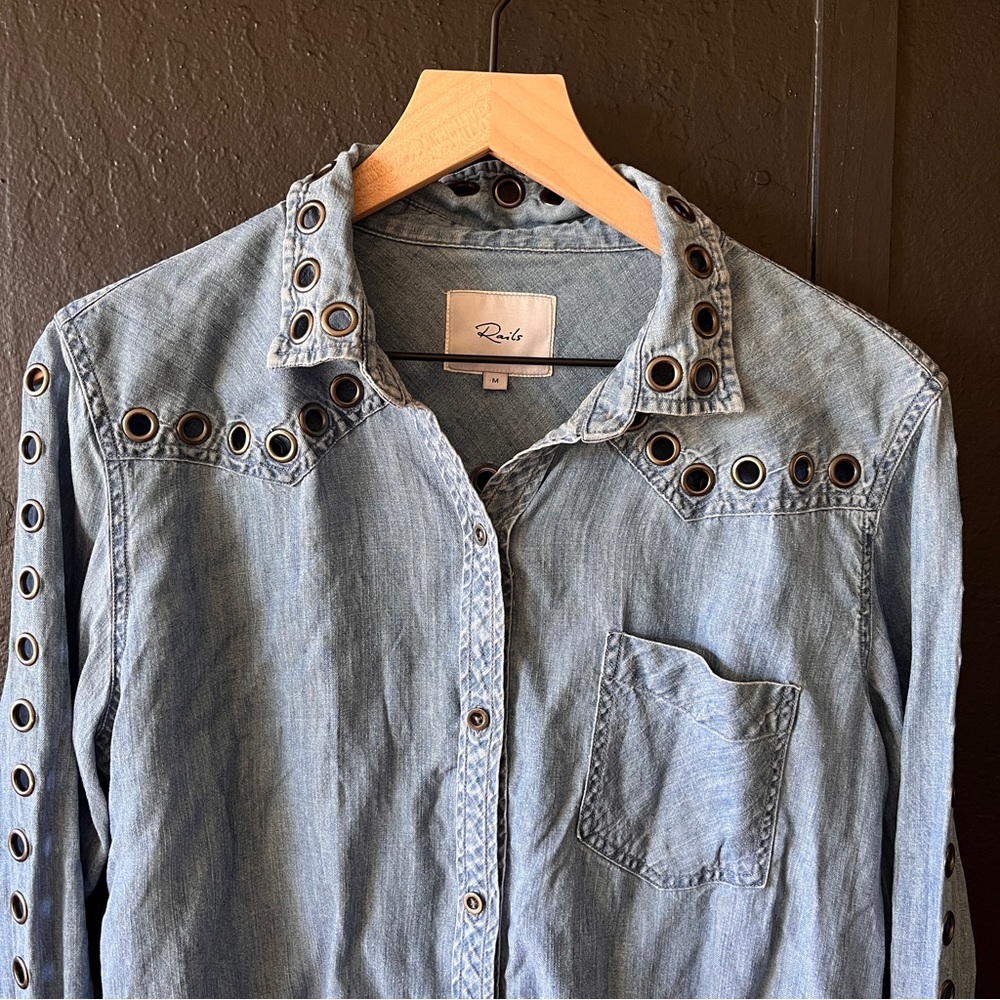Rails Clayton Raw Hem Grommet Denim Shirt - Picture 3 of 14